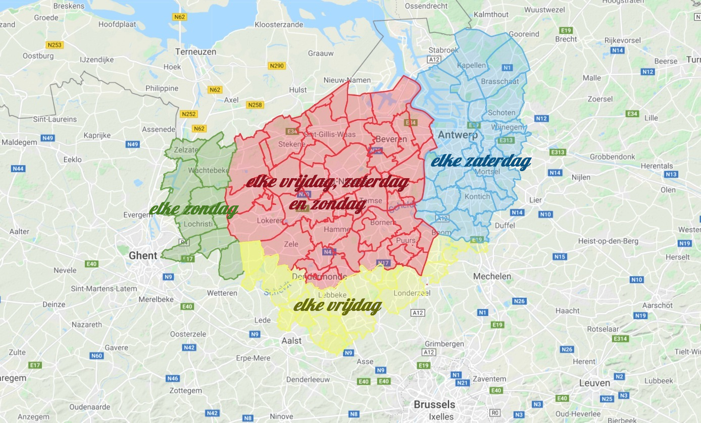 Kaart met leverzones